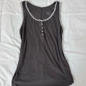 Gray Sleeveless Top with Lace Trim